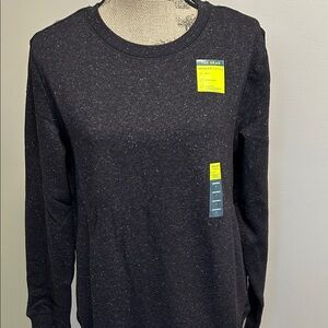 Tek Gear Crew Neck Ultrasoft Fleece Size L Long Sleeve Speckled Black Sweatshirt